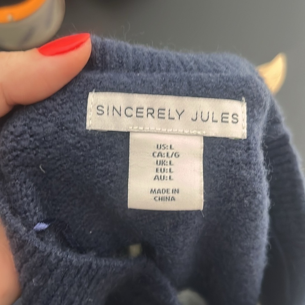 Women’s Sincerely Jules Large Navy White Stripe Sweater - Picture 2 of 3
